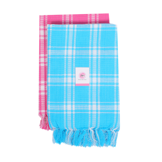 Addone Polycotton 350 GSM Bath, Beach Towel (Pack of 2) - Blue & Pink
