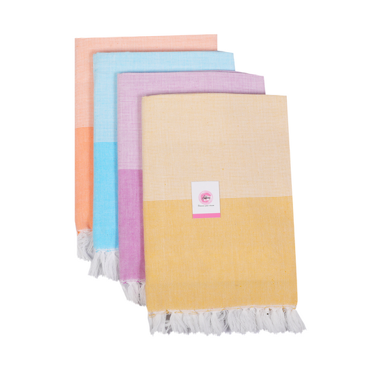 Addone Ply Cotton 300 GSM Beach, Bath Towel (Pack of 4) - Pink, Yellow, Blue, Orange.
