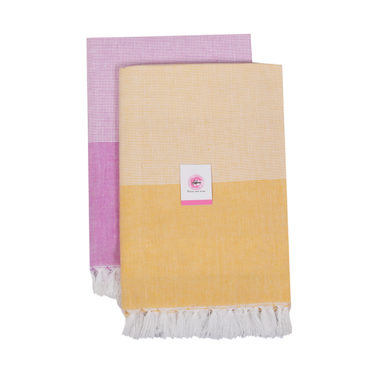 Addone Ply Cotton 300 GSM Beach, Bath Towel (Pack of 2) - Pink & Yellow