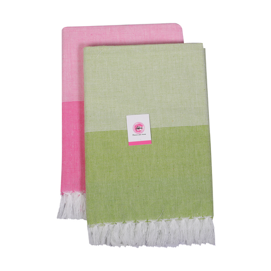 Addone Ply Cotton 300 GSM Beach, Bath Towel (Pack of 2) - Green & Pink