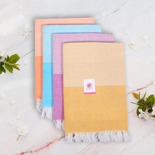 Addone Ply Cotton 300 GSM Beach, Bath Towel (Pack of 4) - Pink, Yellow, Blue, Orange.