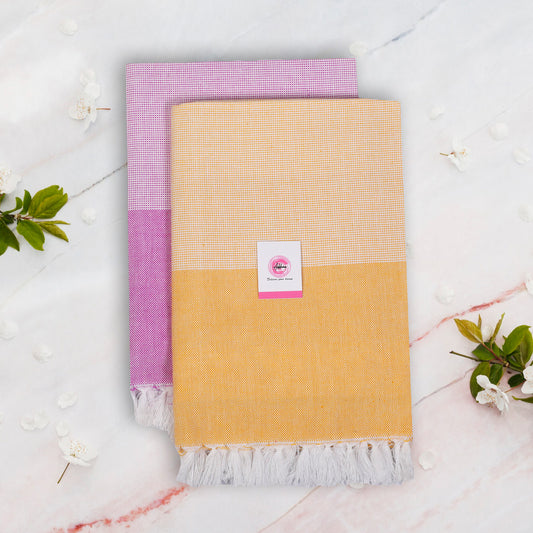 Addone Ply Cotton 300 GSM Beach, Bath Towel (Pack of 2) - Pink & Yellow