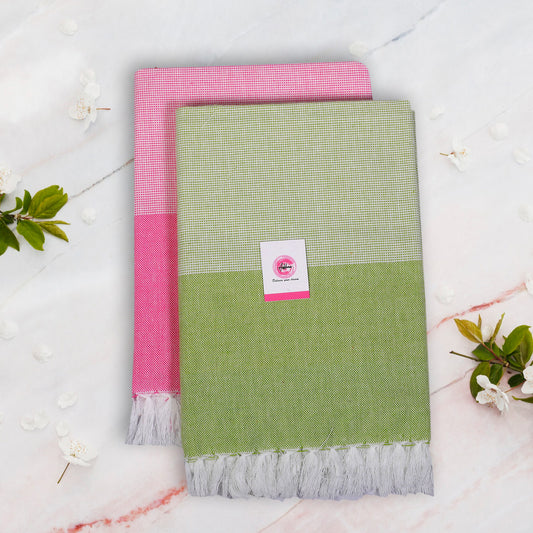 Addone Ply Cotton 300 GSM Beach, Bath Towel (Pack of 2) - Green & Pink