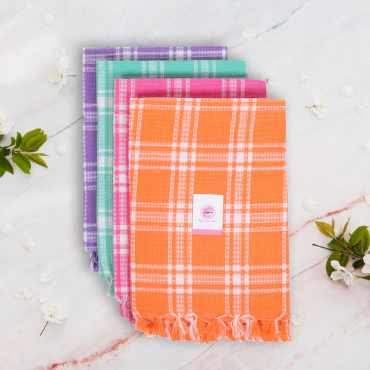 Addone Polycotton 350 GSM Bath, Beach Towel (Pack of 4) - Orange, Pink, Cyan, Violet