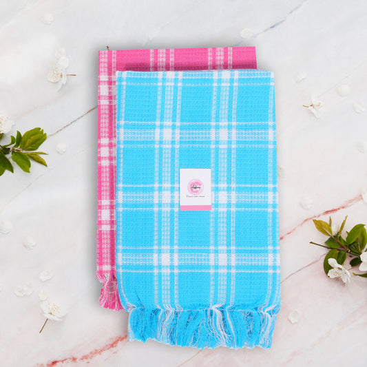 Addone Polycotton 350 GSM Bath, Beach Towel (Pack of 2) - Blue & Pink