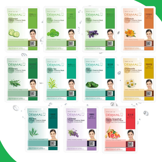 Soothing Care Face Mask - '11 Combo Pack' DERMAL Collagen Essence Korean