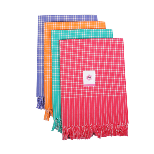 Addone Mini Check Cotton 250 GSM Beach, Bath Towel  (Pack of 4) - Blue, Orange, Cyan, Pink