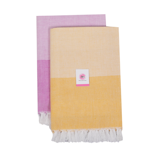 Addone Ply Cotton 300 GSM Beach, Bath Towel  (Pack of 2) - Pink & Yellow