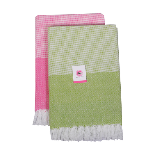 Addone Ply Cotton 300 GSM Beach, Bath Towel  (Pack of 2) - Green & Pink