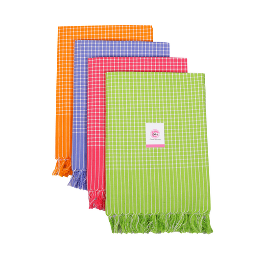 Addone Mini Check Cotton 250 GSM Beach, Bath Towel  (Pack of 4) - Green, Pink, Blue, Orange