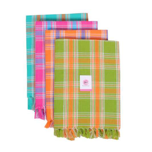 Addone Dobby Cotton 250 GSM Bath Towel (Pack of 4) - Green, Orange, Pink, Cyan.