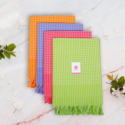 Addone Mini Check Cotton 250 GSM Beach, Bath Towel  (Pack of 4) - Green, Pink, Blue, Orange